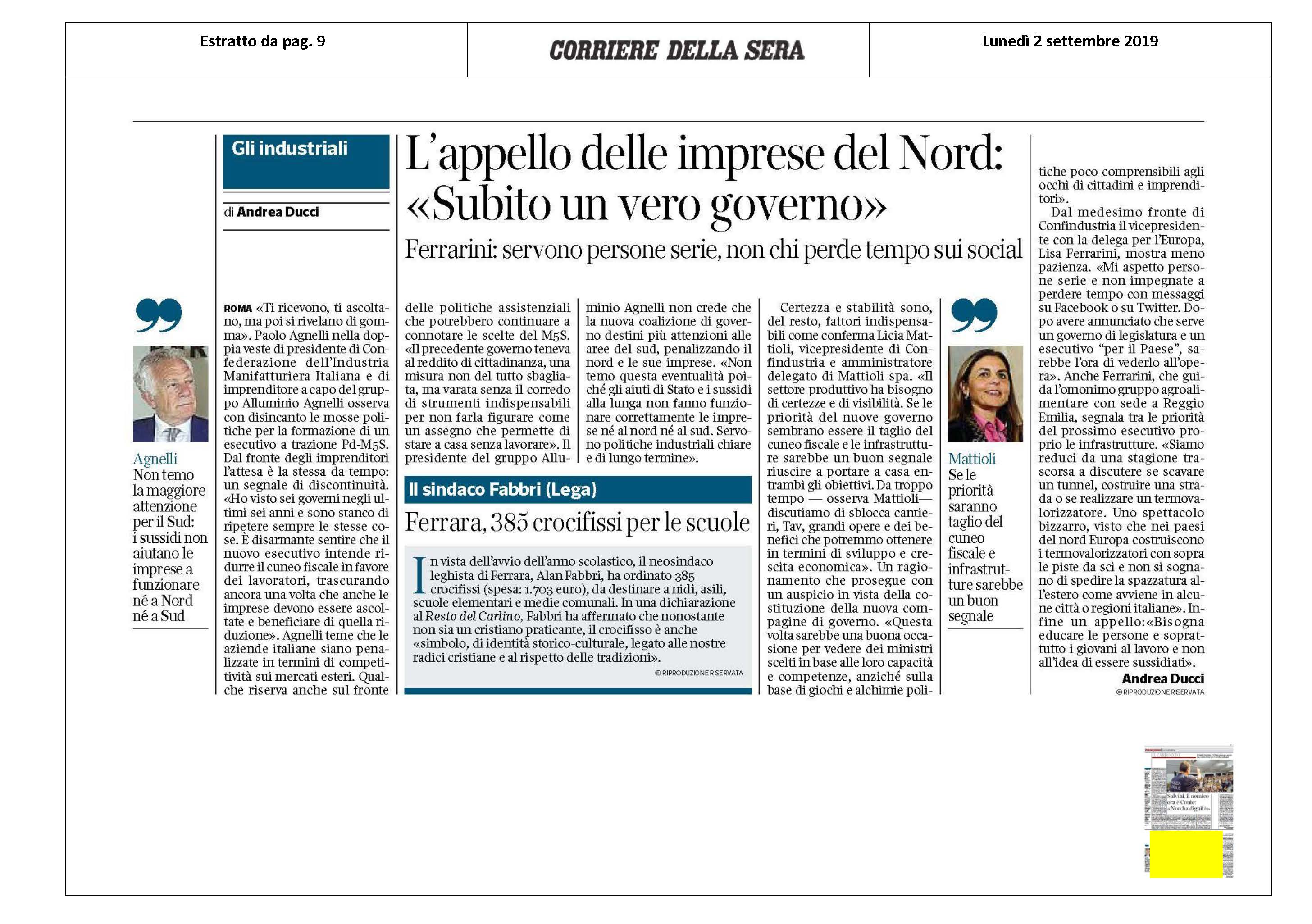 129 CORRIERE AGNELLI 02 09 19 P9